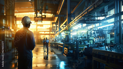 there is a man standing in a factory looking at machinery © Free Studio