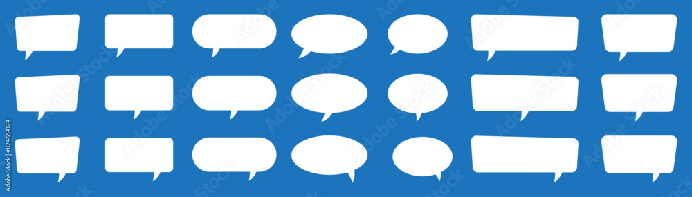 Set of speech bubbles. Speak bubble text, cartoon chatting box, message box. Blank empty white speech bubbles.