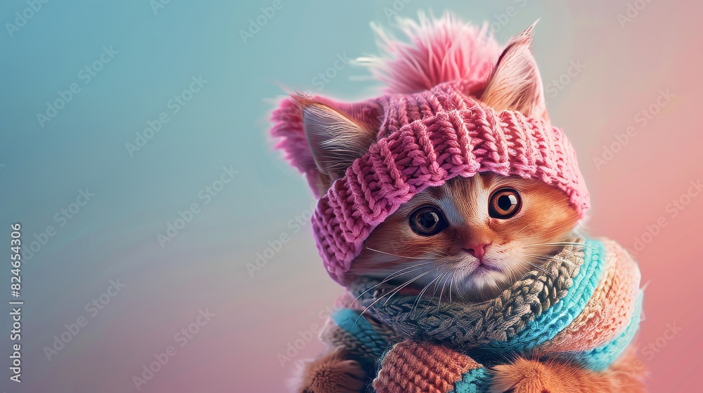 A kitten wearing a scarf and hat in generative AI. A kitten wearing a scarf and hat in generative AI.