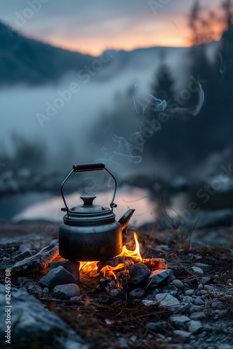 there is a kettle on a fire with smoke coming out of it