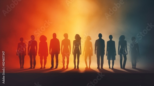 Diversity and inclusion concept. Silhouettes of people on colorful sheets.