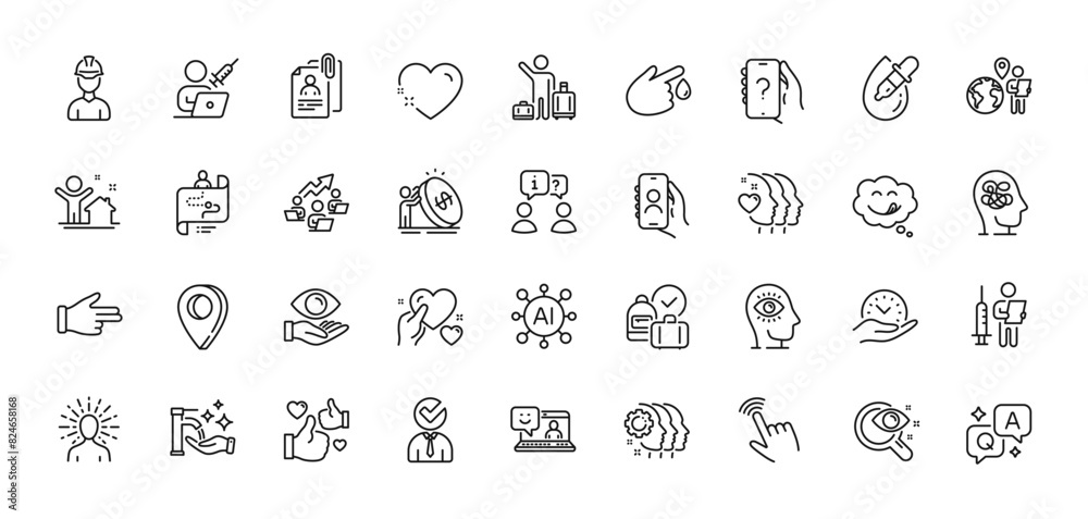 Friends couple, Vaccination appointment and Airport transfer line icons pack. AI, Question and Answer, Map pin icons. Like, Outsource work, Inflation web icon. Vector