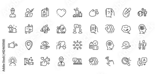 Friends couple, Vaccination appointment and Airport transfer line icons pack. AI, Question and Answer, Map pin icons. Like, Outsource work, Inflation web icon. Vector