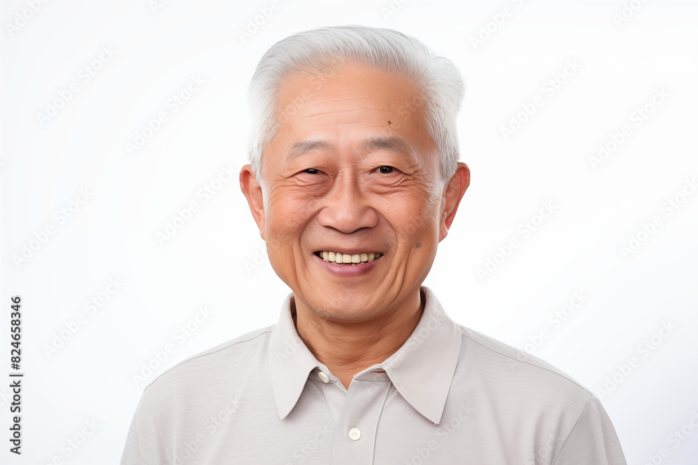 Smiling senior asian man on white background. Topics related to old age. Asian. China. Japan. Retirement home. Retirement. Image for Graphic Designer. Senior residence. AI. Smiling senior asian man on white background. Topics related to old age. Asian. China. Japan. Retirement home. Retirement. Image for Graphic Designer. Senior residence. AI.