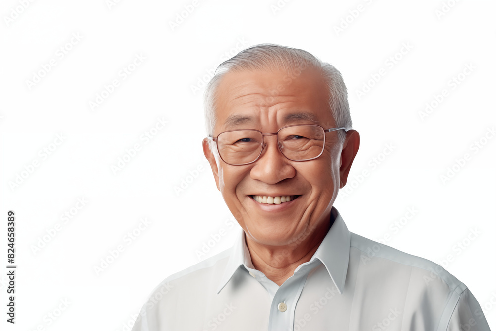 Smiling senior asian man on white background. Topics related to old age. Asian. China. Japan. Retirement home. Retirement. Image for Graphic Designer. Senior residence. AI. Smiling senior asian man on white background. Topics related to old age. Asian. China. Japan. Retirement home. Retirement. Image for Graphic Designer. Senior residence. AI.