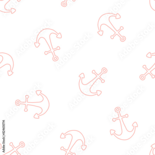 Seamless pattern with pink outline anchors