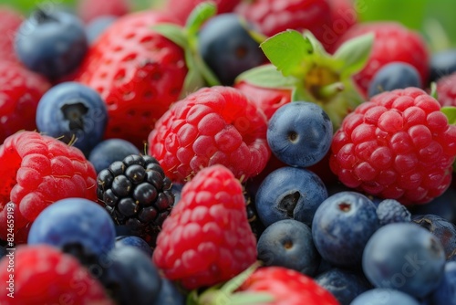 Vibrant Berries red fruits. Mix organic fruits. Generate Ai