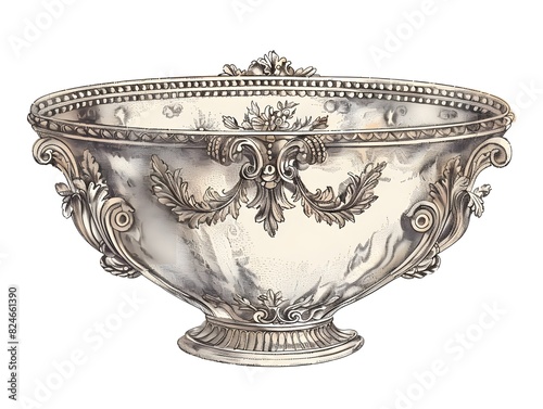 Vintage Silver Bowl Isolated on White Background