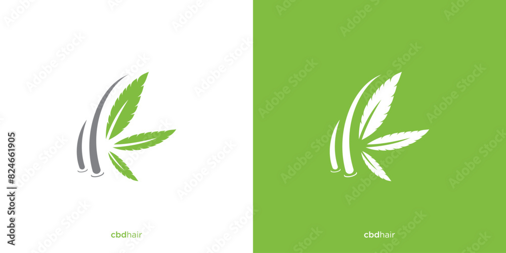 Cannabis Leaf and Hair Logo Design. Hair Care Logo, Icon, Symbol, Vector, Design Illustration.
