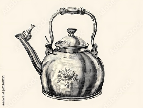 Vintage Tea Set with Antique Kettle, Silver Teapot, and Pot