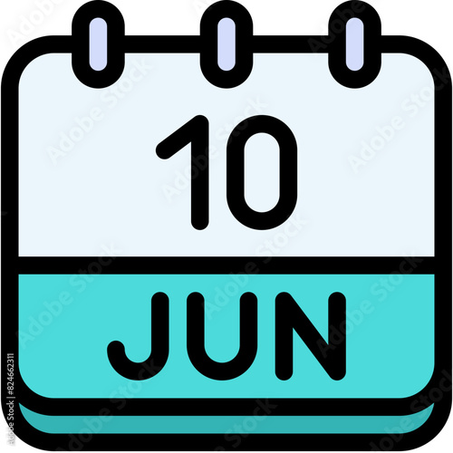 Vector Icon Calendar, june, ten, 10, calendar date, monthly calendar, time and date, month, schedule
