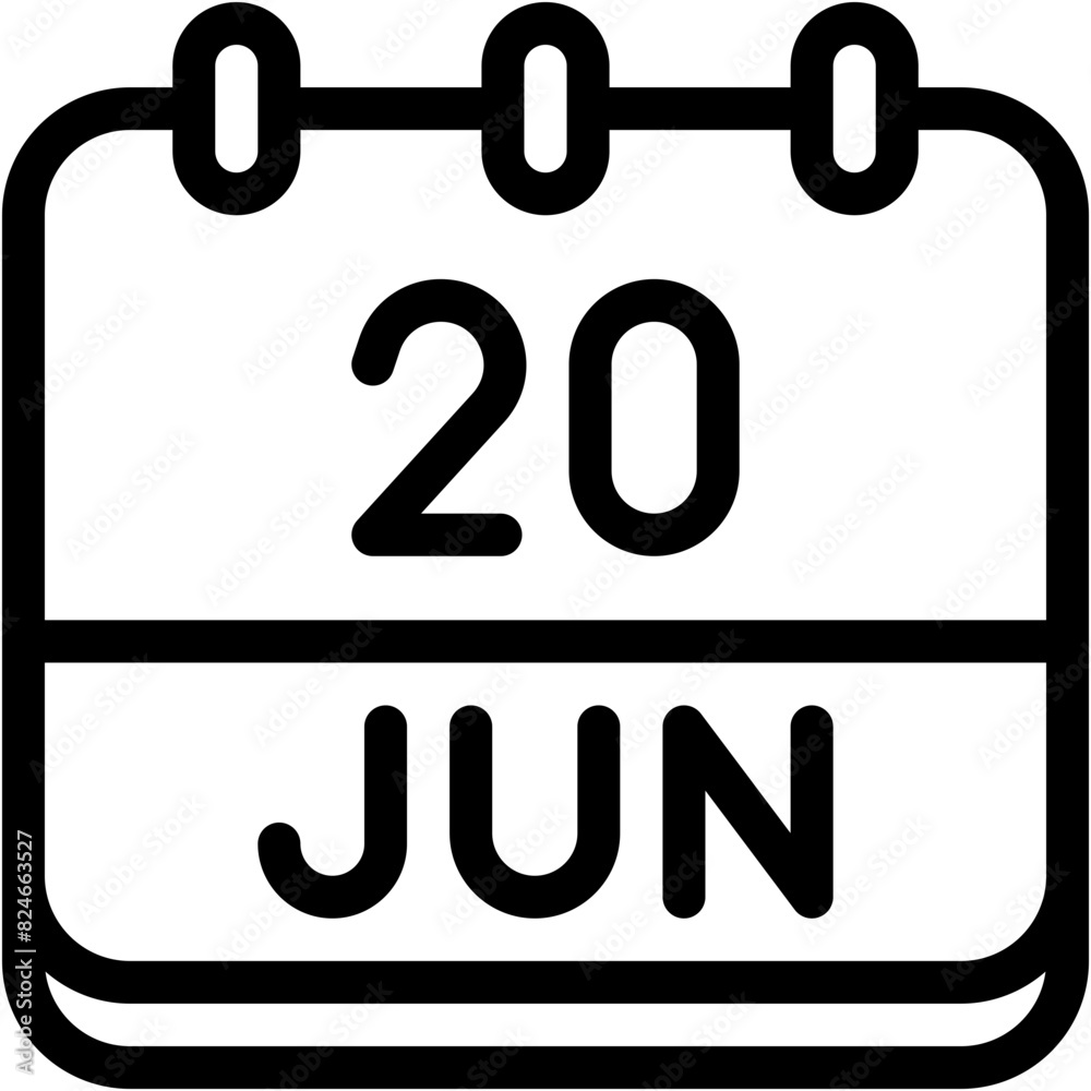 Vector Icon Calendar, june, twenty, 20, calendar date, monthly calendar, time and date, month, schedule Vector Icon Calendar, june, twenty, 20, calendar date, monthly calendar, time and date, month, schedule
