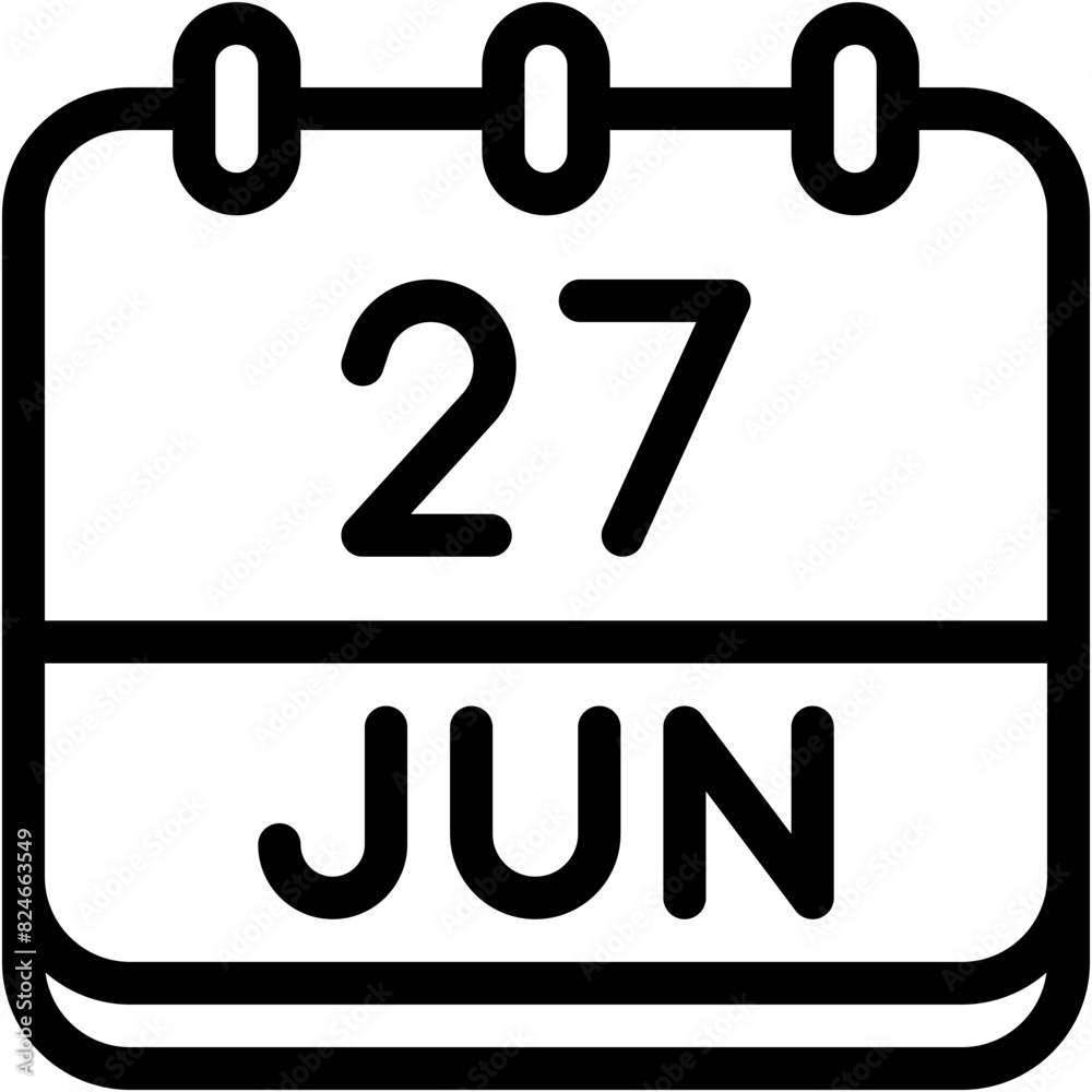 Vector Icon Calendar, june, twenty seven, 27, calendar date, monthly calendar, time and date, month, schedule Vector Icon Calendar, june, twenty seven, 27, calendar date, monthly calendar, time and date, month, schedule