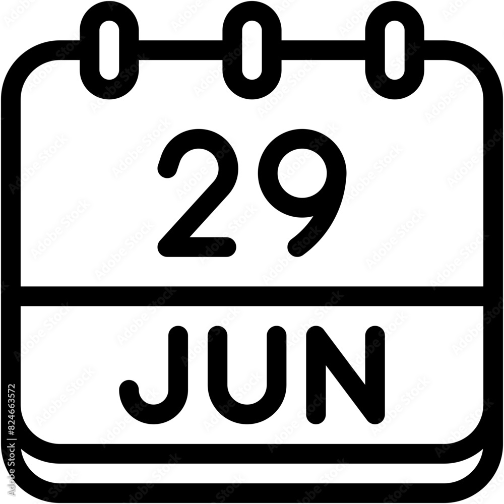 Vector Icon Calendar, june, twenty nine, 29, calendar date, monthly calendar, time and date, month, schedule Vector Icon Calendar, june, twenty nine, 29, calendar date, monthly calendar, time and date, month, schedule