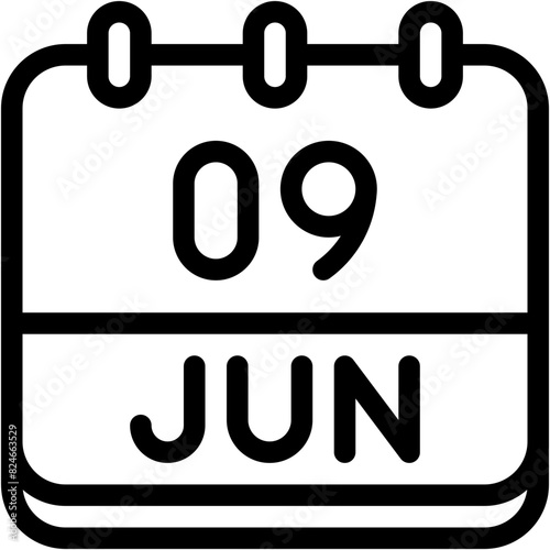 Vector Icon Calendar, june, nine, 9, calendar date, monthly calendar, time and date, month, schedule