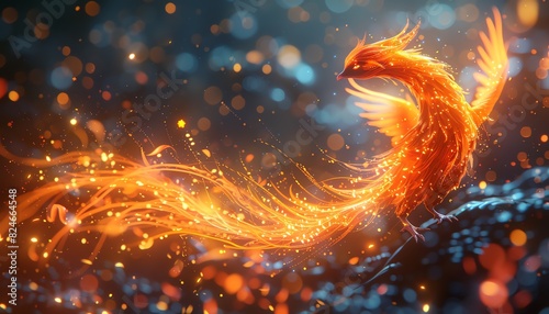 A fiery phoenix with outstretched wings, symbolizing rebirth and hope.