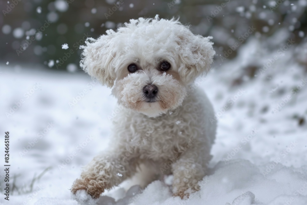 Energetic Bitchon dog snow. Happy pet. Generate Ai Energetic Bitchon dog snow. Happy pet. Generate Ai