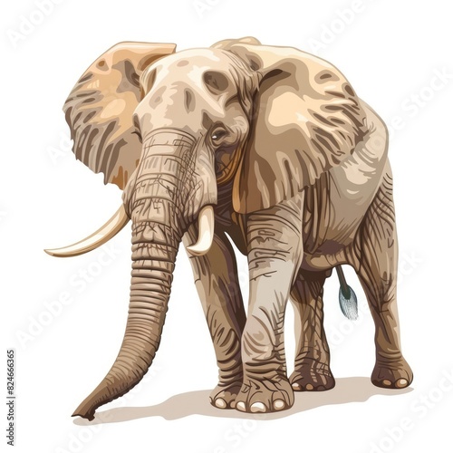 African safari elephant full-body vector illustration, zoology design template isolated on white
 photo