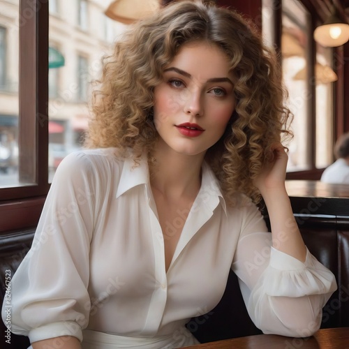 Smiling woman with brunette hair poses for a portrait, exuding beauty and fashion flair