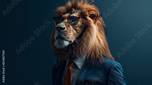 A lion in suit and tie