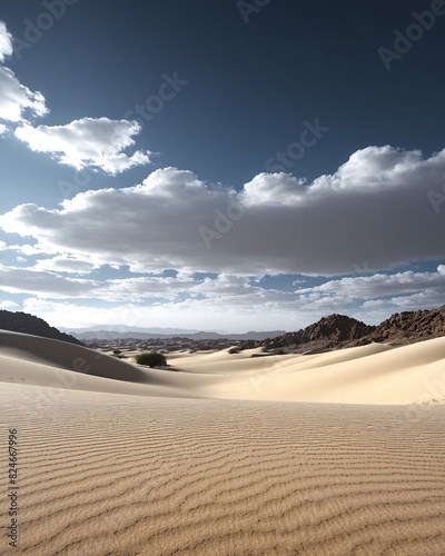 Pristine  untouched sand dunes stretch across a desert landscape  portraying the natural cleanliness of untouched terrain. Desert landscape view  desert oasis  vacation travel destinations  summer  su