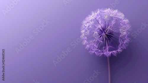 Elegant dandelion on a solid purple background  designed with blank text space