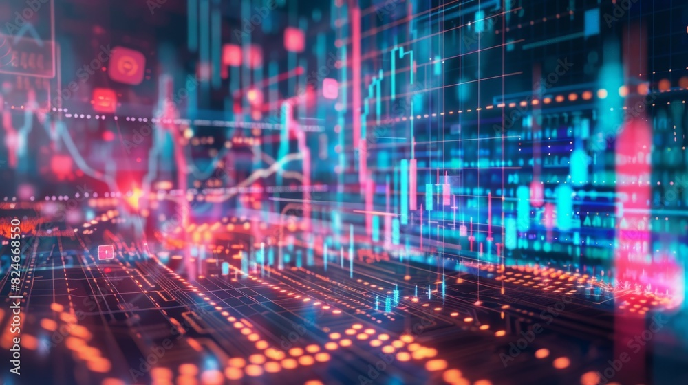 Abstract image showcasing colorful financial charts and data for market analysis Abstract image showcasing colorful financial charts and data for market analysis
