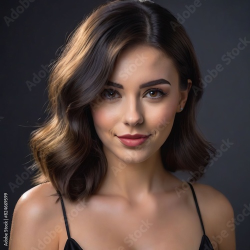 Radiant Brunette Model in Studio Close-Up, Embracing Beauty with Confidence