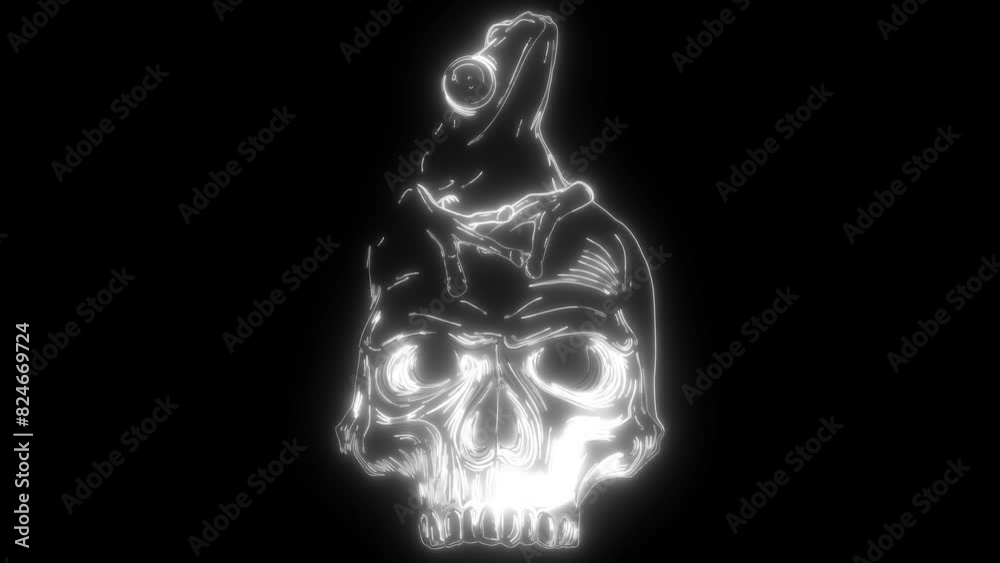 white silhouette of frog on human skull on black background white silhouette of frog on human skull on black background