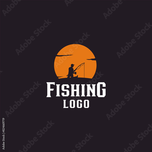 Outdoor Fishing Angler Logo Silhouette at Sunset