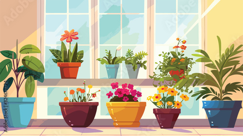 House flowers and indoor flowerpots Cartoon Vector style