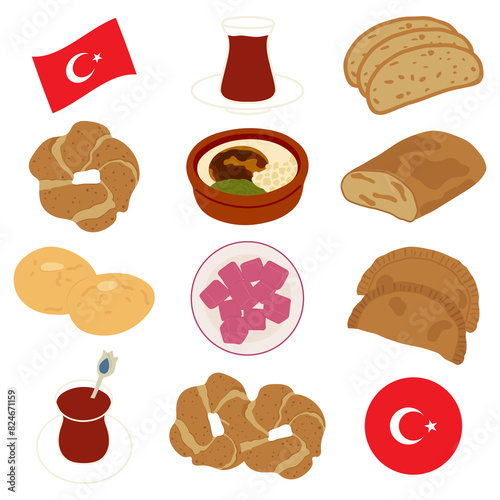 Set of Turkey food and bakery stickers collection.