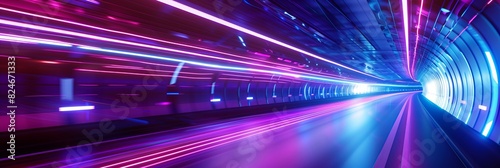 Futuristic Neon Tunnel with Motion Blur Light Trails