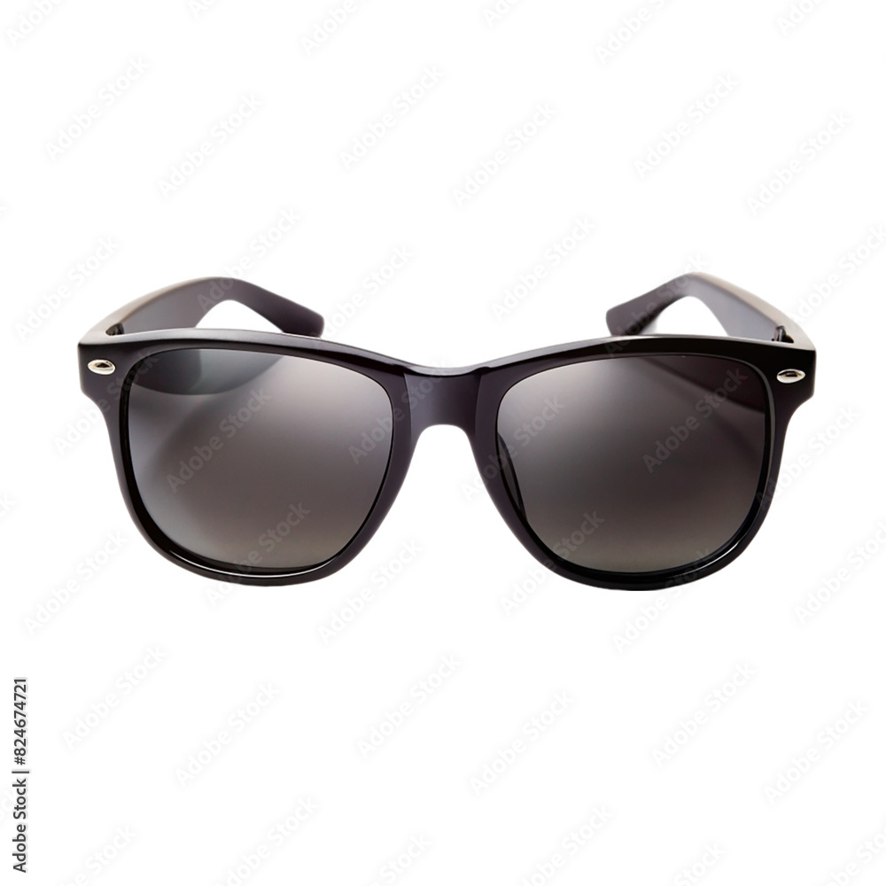 A pair of black sunglasses with blue lenses on transparent background A pair of black sunglasses with blue lenses on transparent background