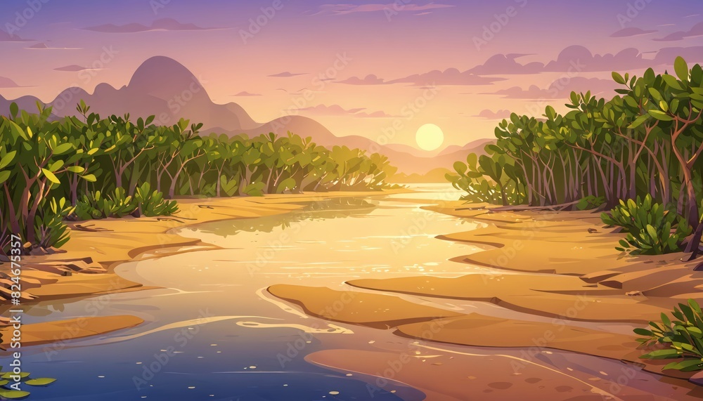 custom made wallpaper toronto digitalGolden Hour Over Tidal River with Mangroves Vector Art Background