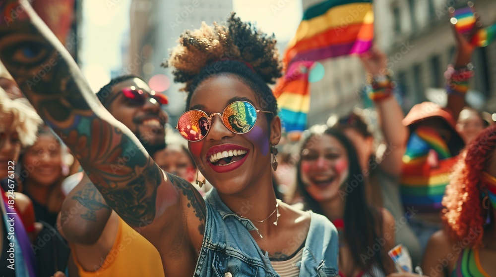 Diverse group of individuals proudly displaying their LGBTQ+ themed tattoos at a pride parade Diverse group of individuals proudly displaying their LGBTQ+ themed tattoos at a pride parade