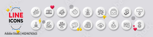 Shoulder strap, Timer and Consumption growth line icons. White buttons 3d icons. Pack of Recovery data, Mail, Manual icon. Success, Quiz test, Brush pictogram. Vector