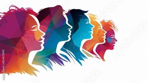 Female community that helps women to be empowered, talk, share ideas. social network communication group of multiethnic diversity women and girls. vector illustration abstract face silhouette profile © Spear