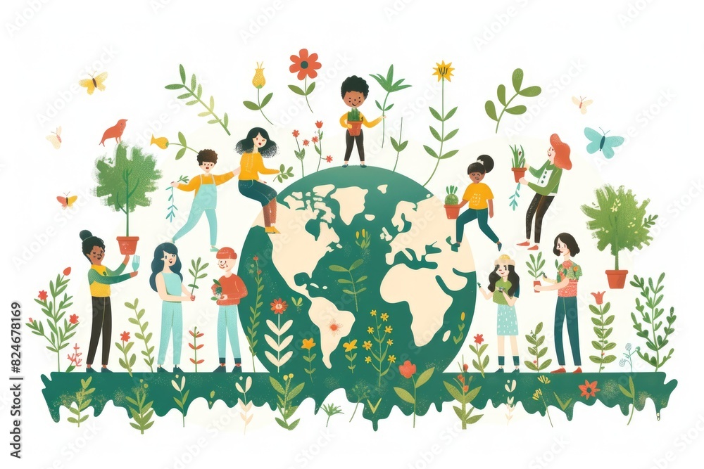 Fototapeta premium People and Earth, Illustration