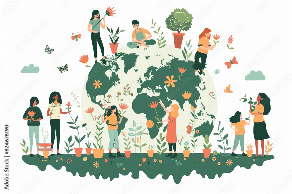 Fototapeta premium People and Earth, Illustration