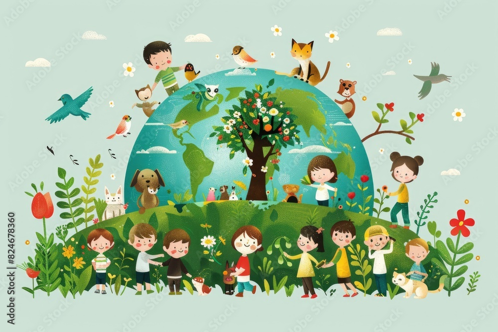 Fototapeta premium People and Earth, Illustration