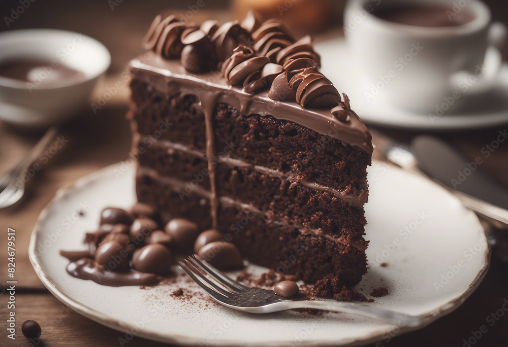Delicious chocolate cake on plate on table on light background
Delicious chocolate cake on plate on table on light background