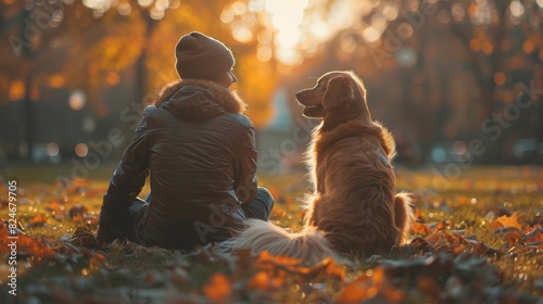 Serene Moments of Love: Gay Couple Relaxing with Dog in Park