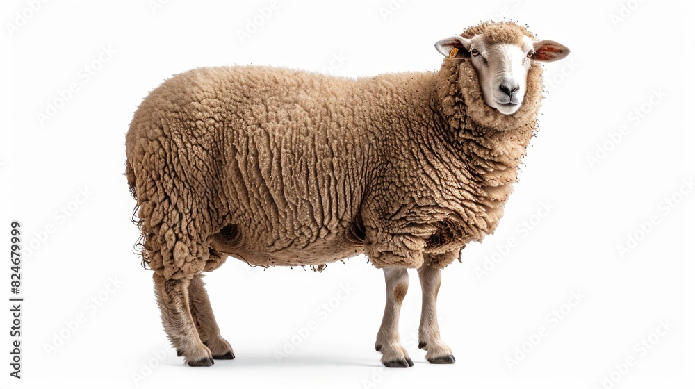 A sheep standing in front of a white background. Suitable for various projects A sheep standing in front of a white background. Suitable for various projects
