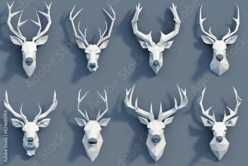 White deer heads mounted on a wall, perfect for interior design projects photo
