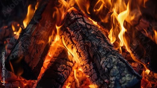 Crackling Flames: Mesmerizing Firewood Burns in a Roaring Fire 
