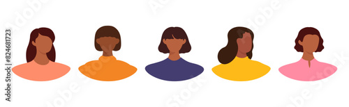 Collection of different female avatars without a face. User icons with black women. Modern vector illustration.