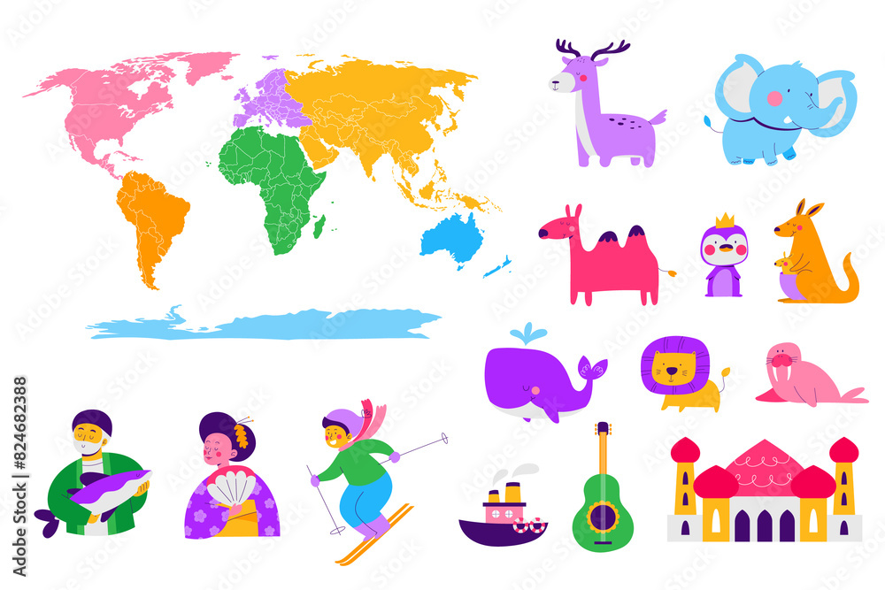 Hand drawn flat map icons set Hand drawn flat map icons set