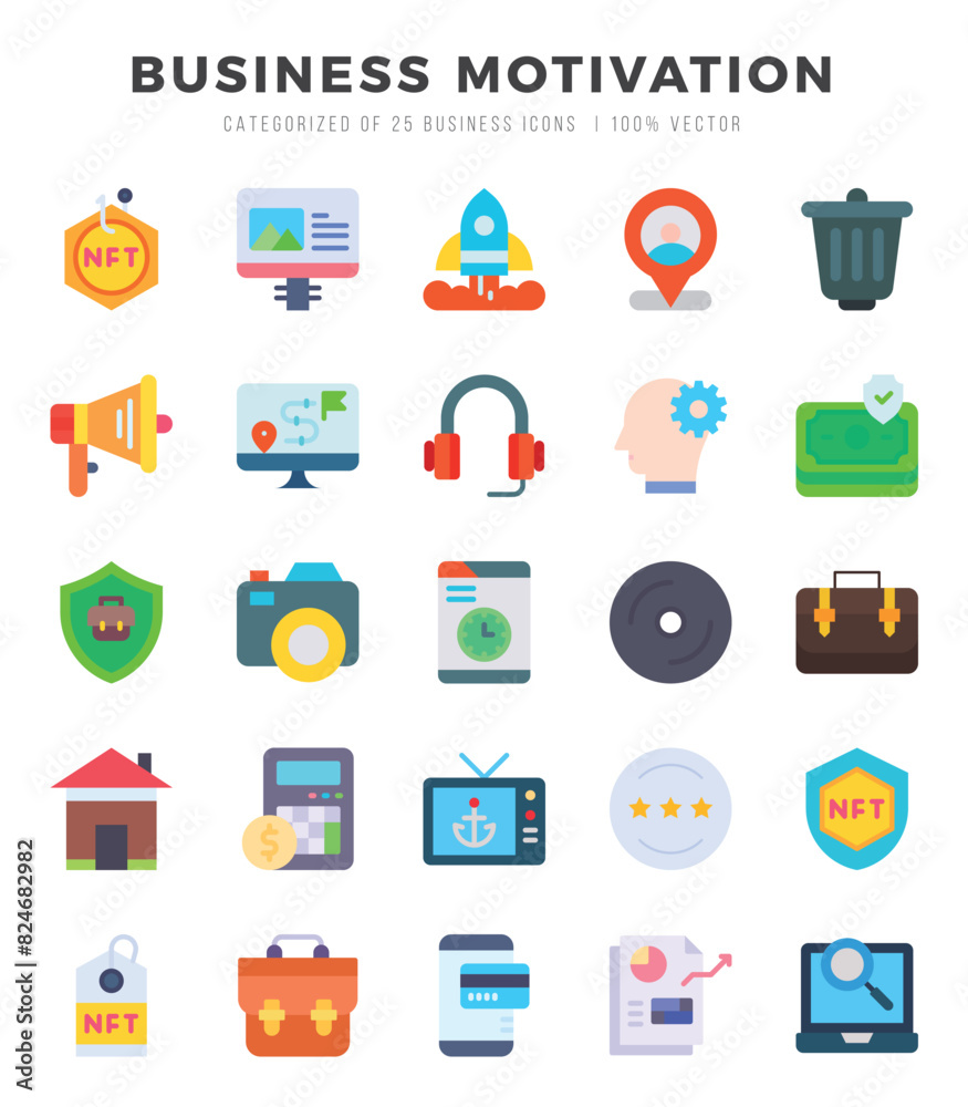 BUSINESS MOTIVATION Icons bundle. Flat style Icons. Vector illustration. BUSINESS MOTIVATION Icons bundle. Flat style Icons. Vector illustration.