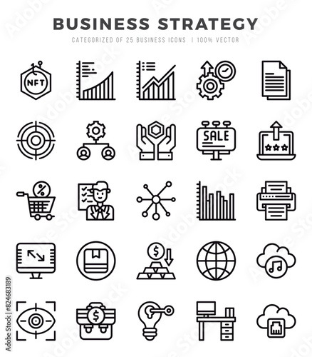 Business Strategy Icons bundle. Lineal style Icons. Vector illustration.